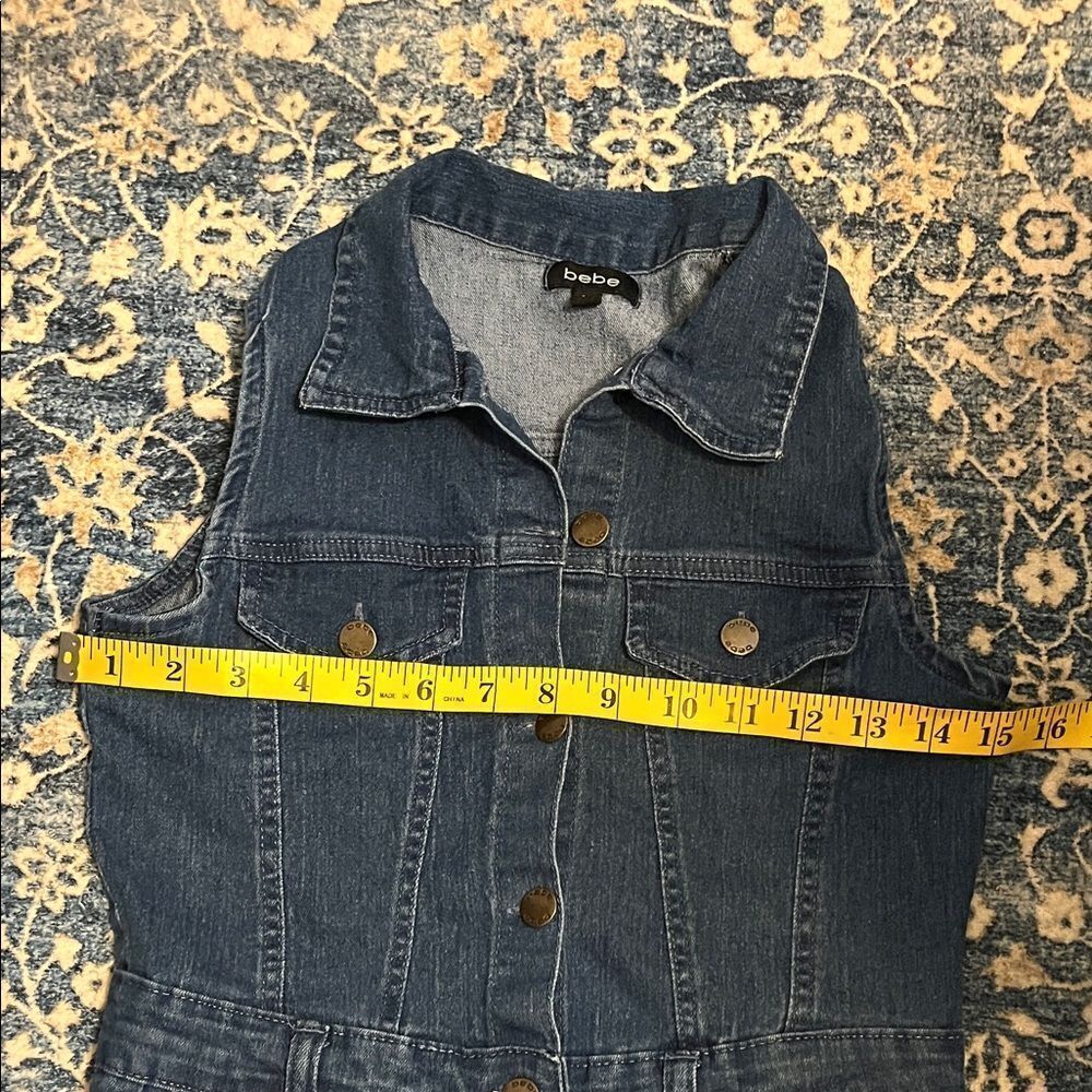 Bebe Sleeveless Blue Button Distressed Pockets Denim Midi Dress Boho Western - Picture 10 of 15